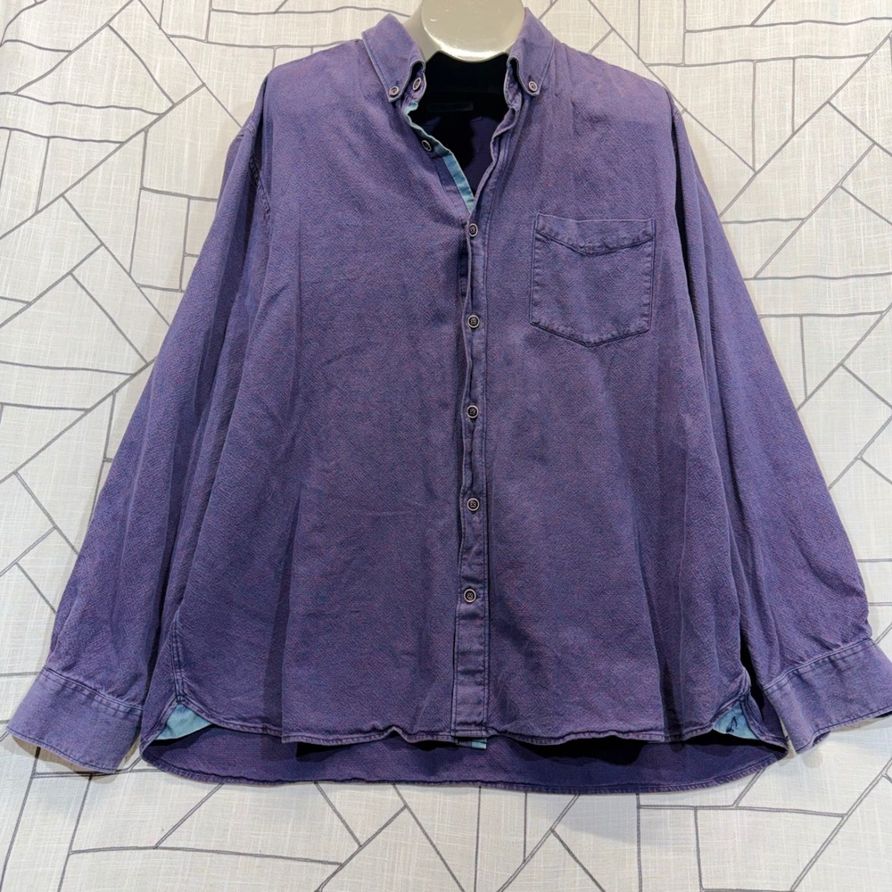 32 Bar Blues Button Down Shirt XXL Purple Textured Long Sleeve Cotton Men's